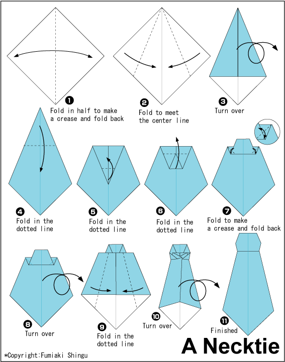 Пошаговые инструкции со схемами создания галстука из бумаги
